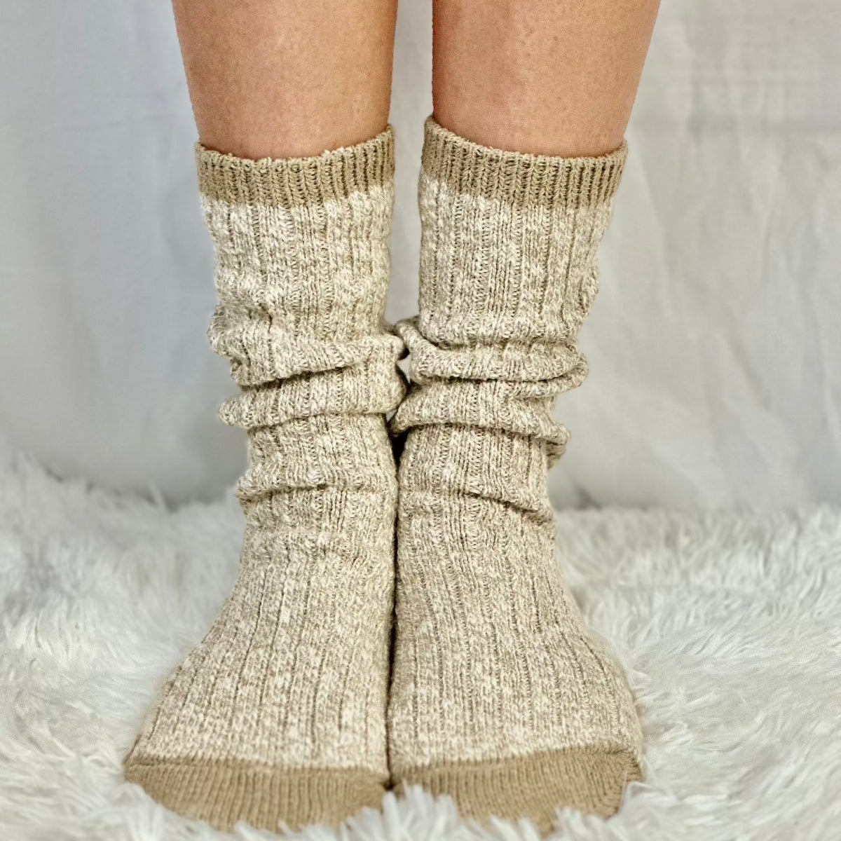 marled yarn tan short ankle boot socks women, USA made hosiery ladies, quality boot socks.