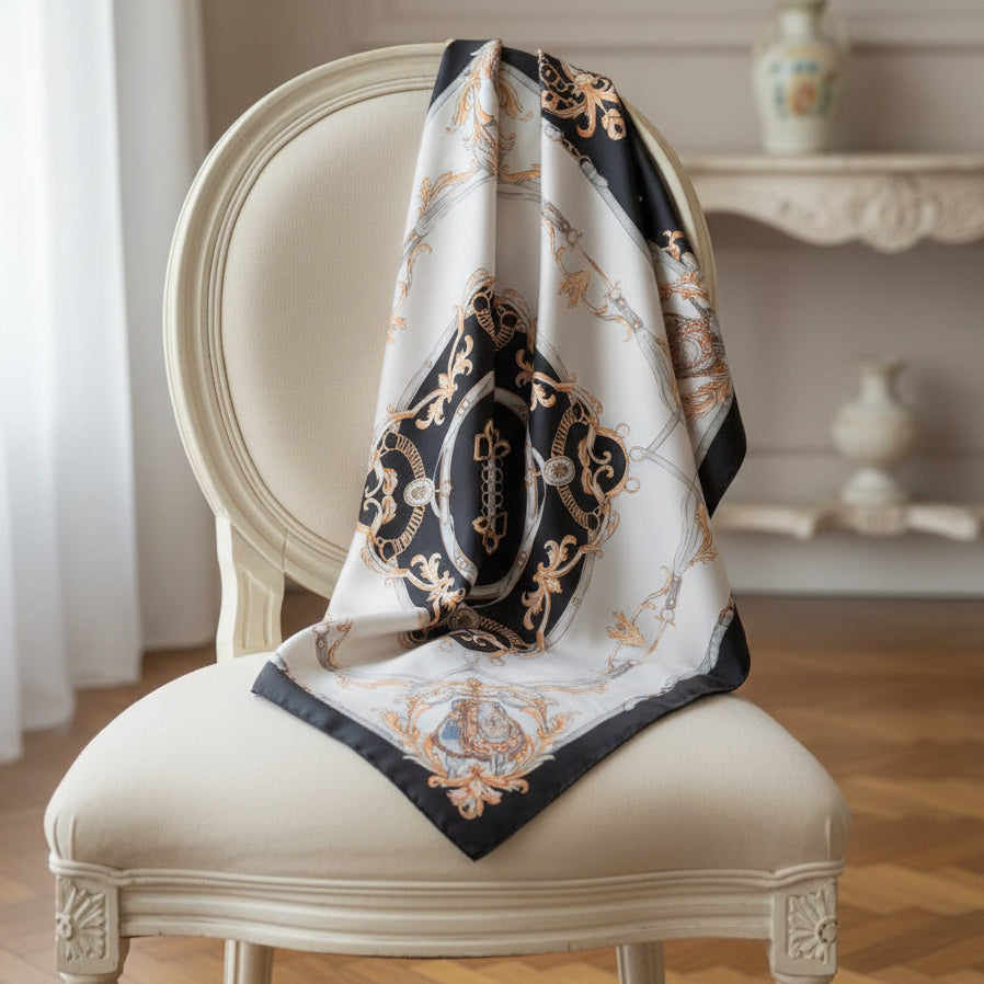 25" The Versailles Baroque Black Square Scarf