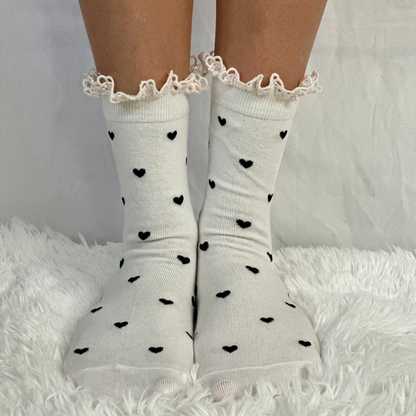 HEARTS DELIGHT  lace top heart ankle sock - cream, Catherine Cole Signature socks