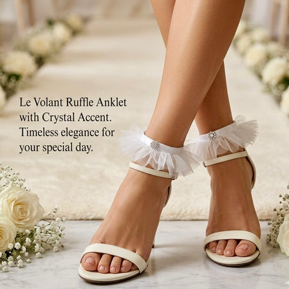 Pair of White Tulle Ruffle Barefoot Sandals • JEWEL Bridal Wedding Foot Jewelry