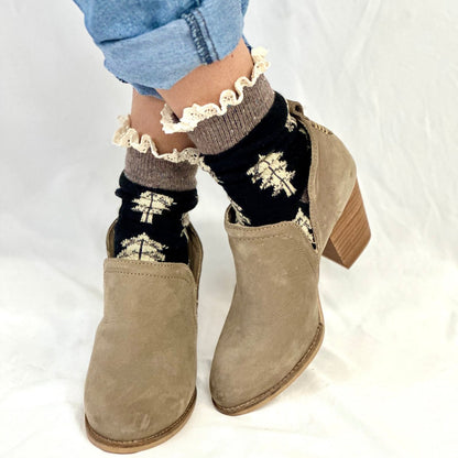 FALL LEAF lace topped socks - black, Catherine Cole signature socks women