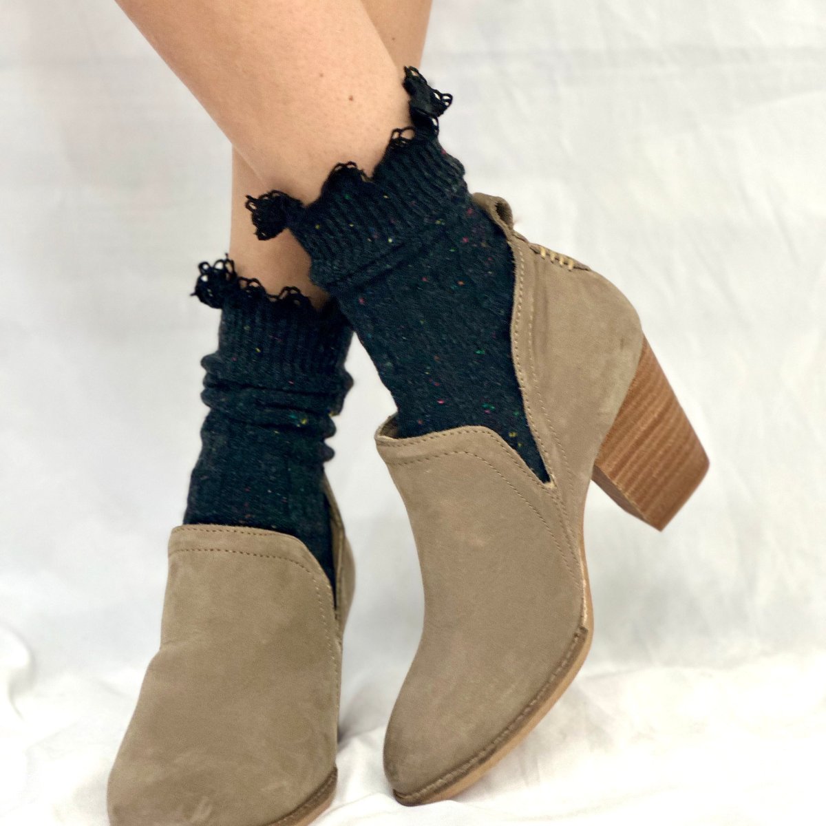 BOOTIE  lace tweed slouch  socks - charcoal (dark grey)