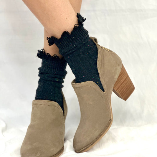 BOOTIE  lace tweed slouch  socks - charcoal (dark grey)