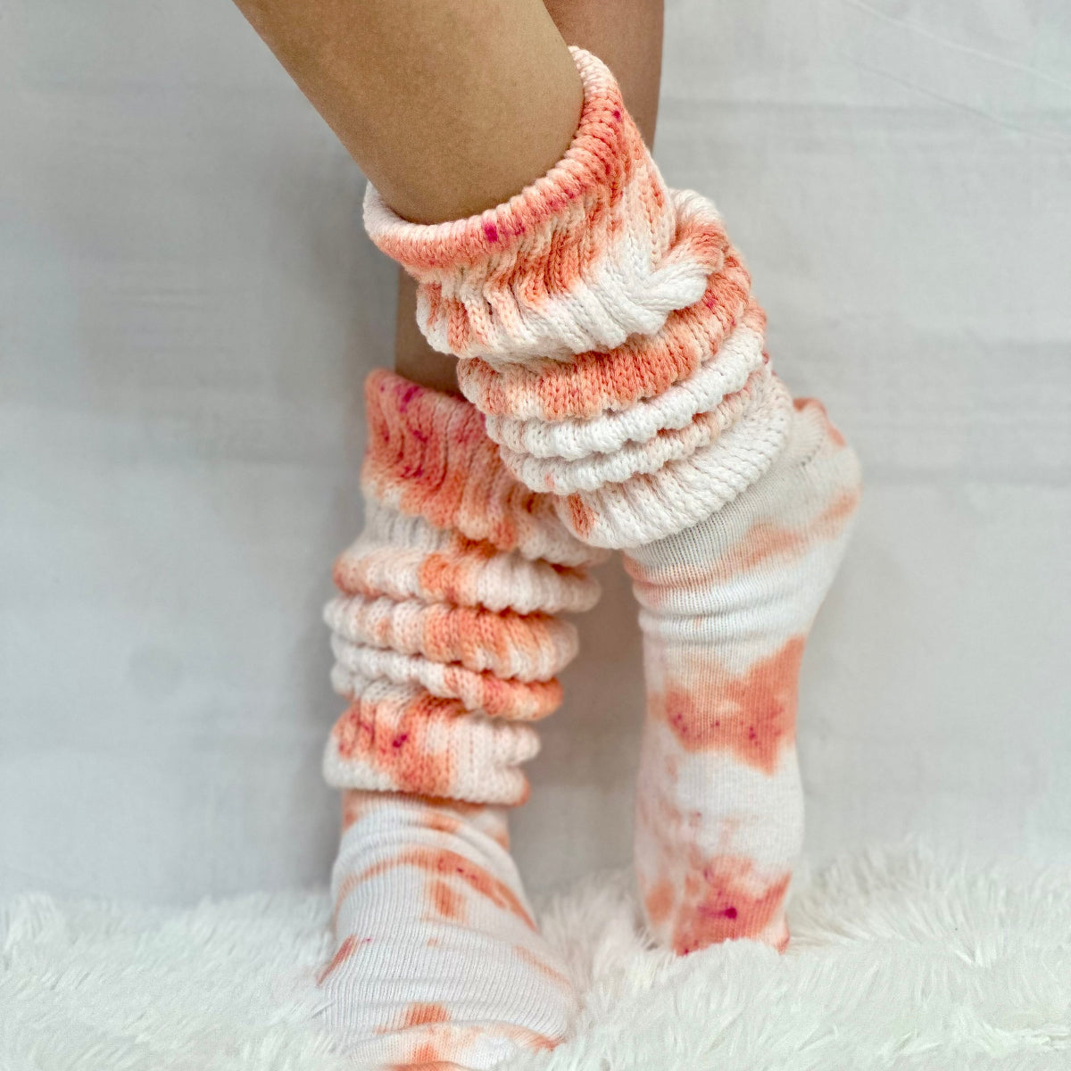 ULTIMATE  cotton  slouch socks women  - Tie dyed coral  orange, hooters dyed colors made in USA sock women