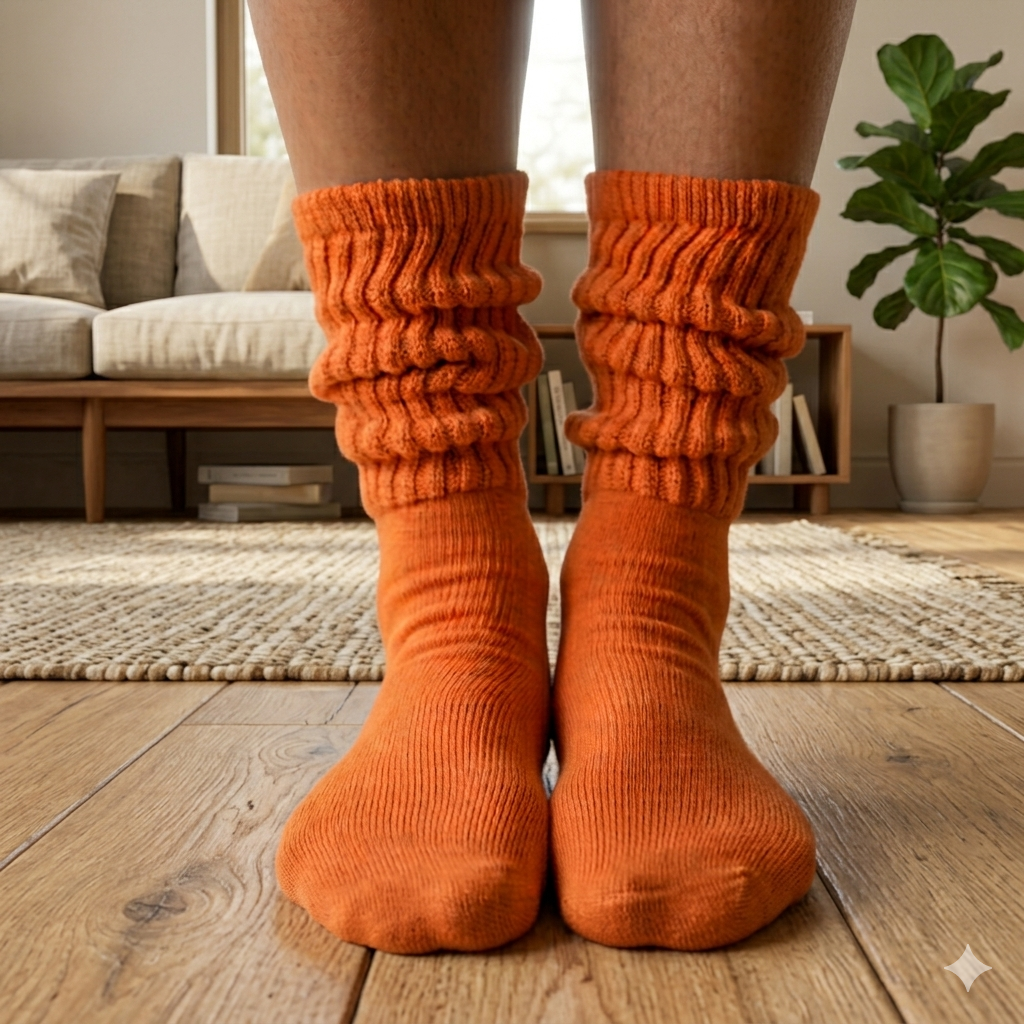 ULTIMATE XL Cotton Crew Slouch Socks (Sizes 10-14) — Pumpkin