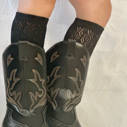 best quality tall lace socks for western cowgirl boots, socks to wear with cowboy western boots, Catherine Cole designer quality socks for women