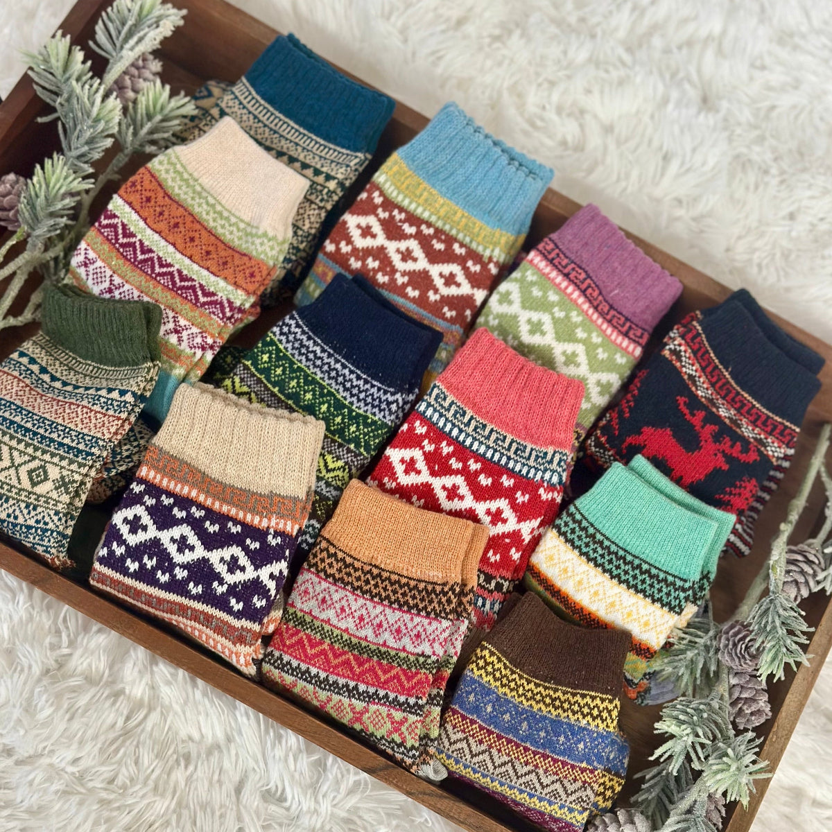 WINTRY mix of patterned socks - 3 pack assorted, Holiday gift socks women, ankle socks, Nordic socks by Catherine Cole Signature style
