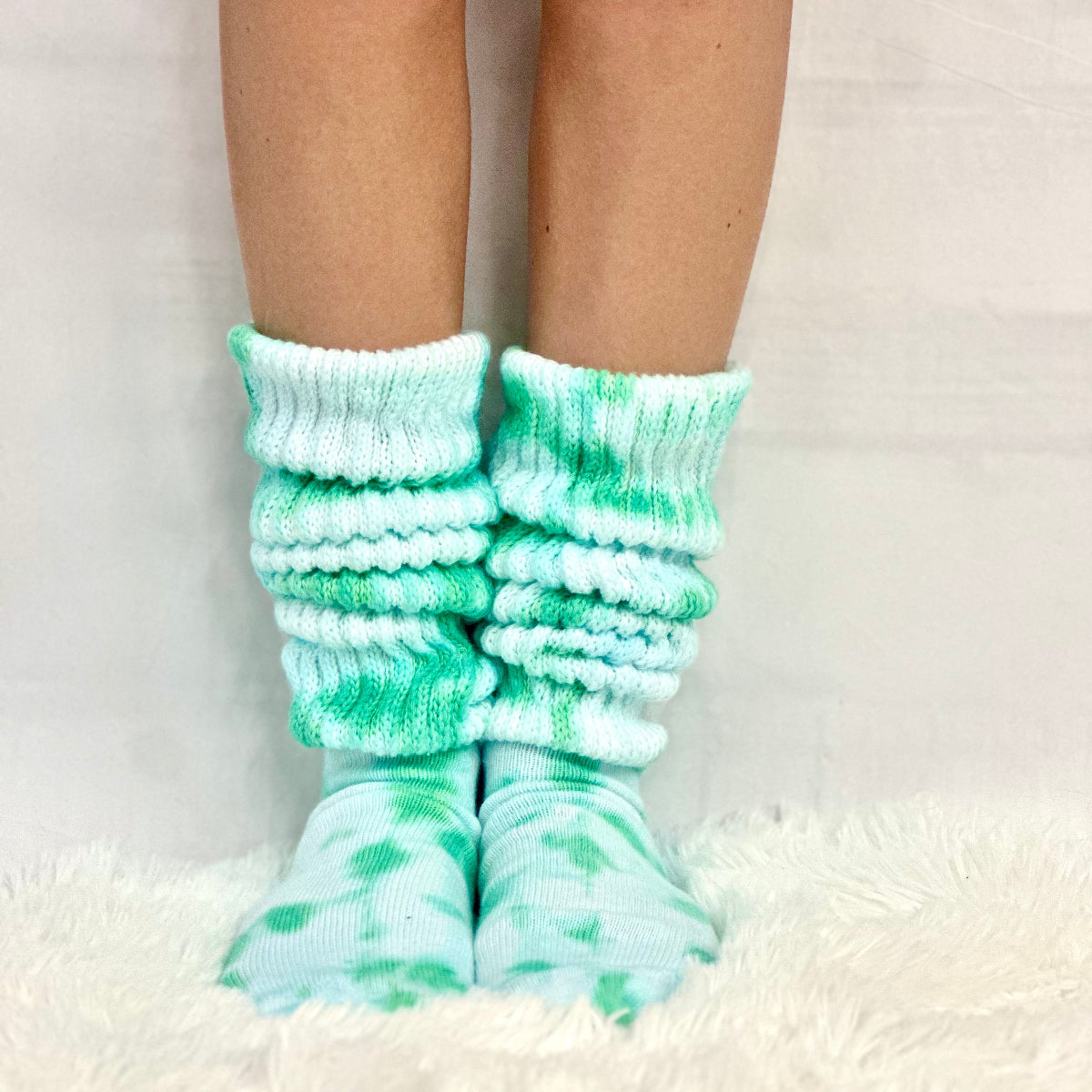 Tie dye green ultimate slouch socks  women, Made in usa quality cotton hooter slouch socks women