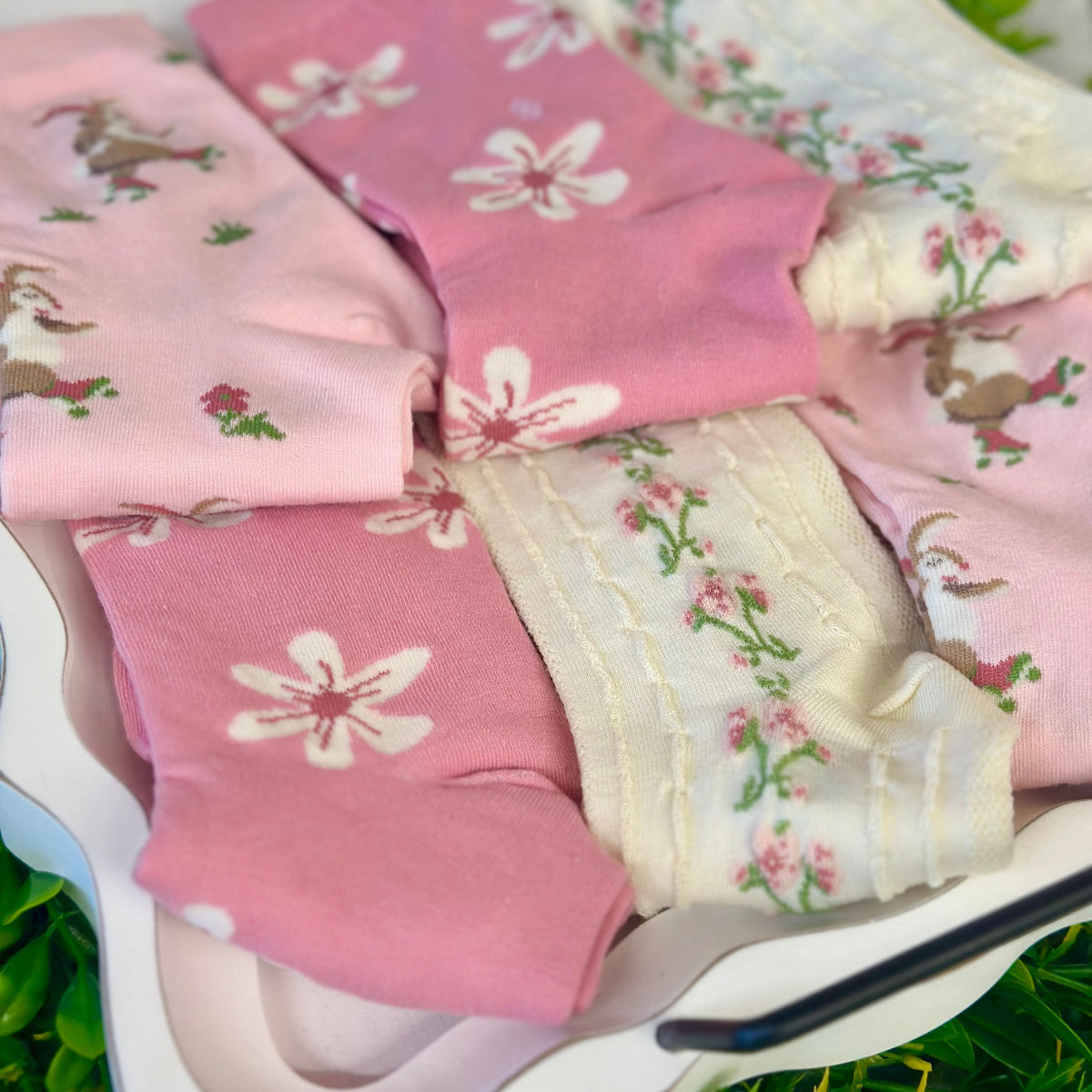 Easter Spring Socks 3-Pack + Pink Flower Wish Bracelet | Pastel Bundle ladies