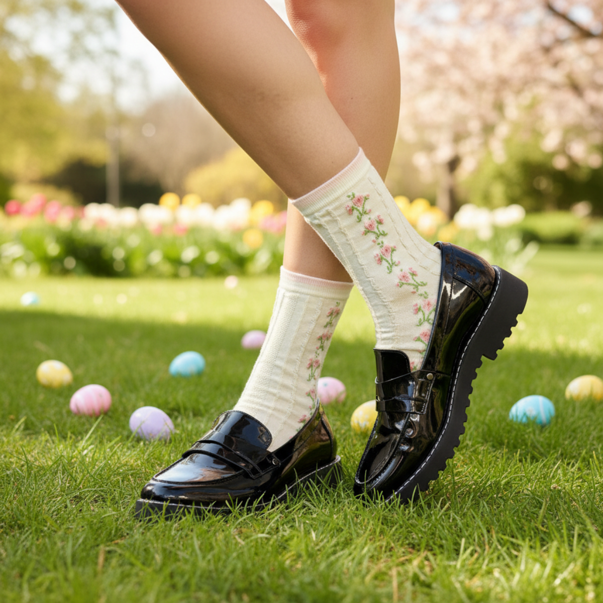 garden party; cute easter ankle socks for women by Catherine Cole