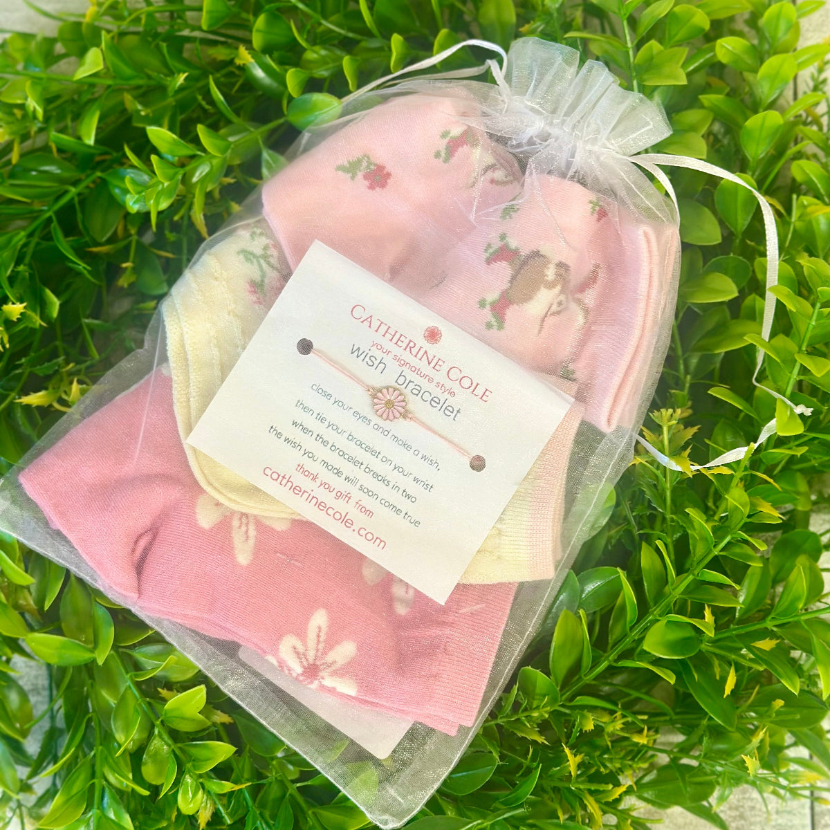 Easter Spring Socks 3-Pack + Pink Flower Wish Bracelet | Pastel Bundle ladies