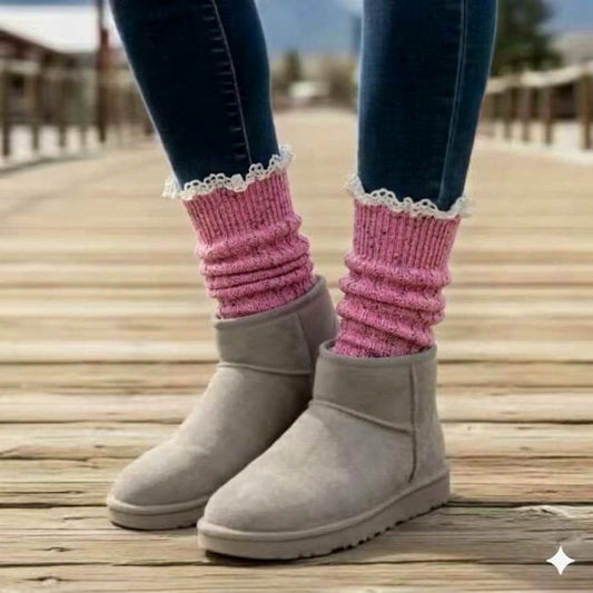 The Confetti Tweed Lace Ankle Sock — Pink Tweed