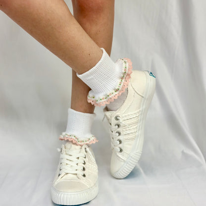 POSEY vintage ribbon lace cuff socks - peach