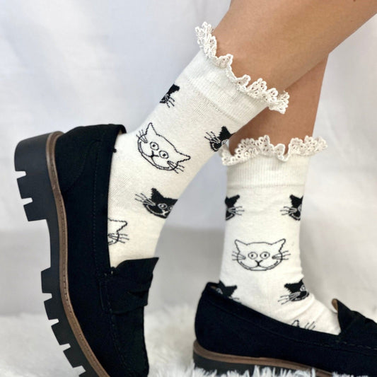 cat kitty fun print socks, cat socks, kitten socks, funny cat socks