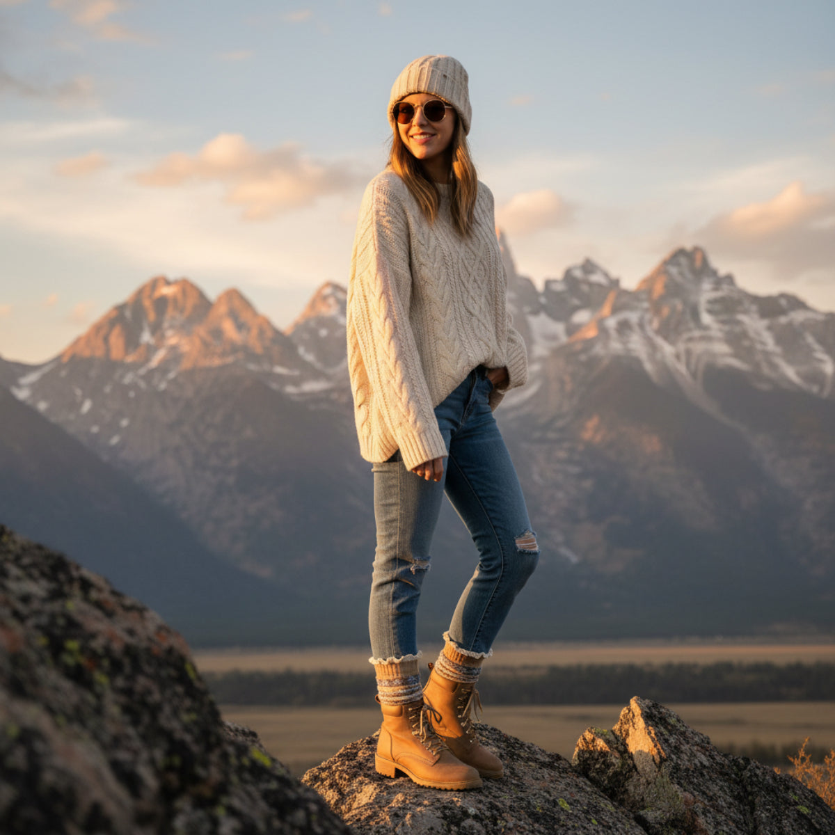 FAIR ISLE Lace Top Socks - Camel Catherine Cole boot socks