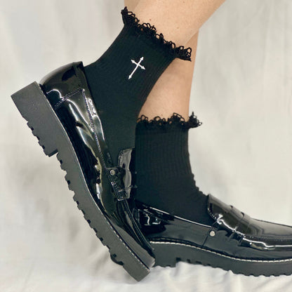 FAITH cross embroidered ankle crew socks