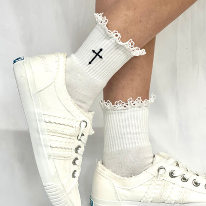FAITH cross embroidered ankle crew socks