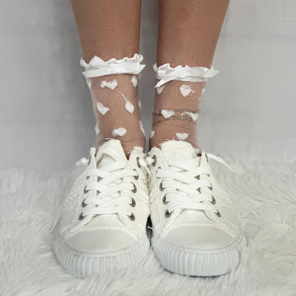 HEARTS sheer socks for heels - white