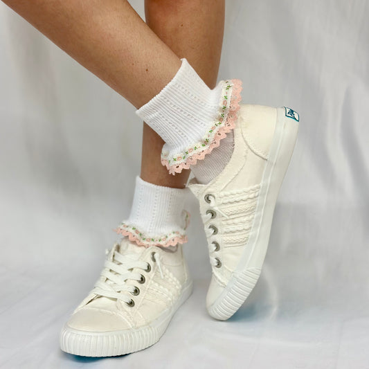 POSEY vintage ribbon lace cuff socks - peach