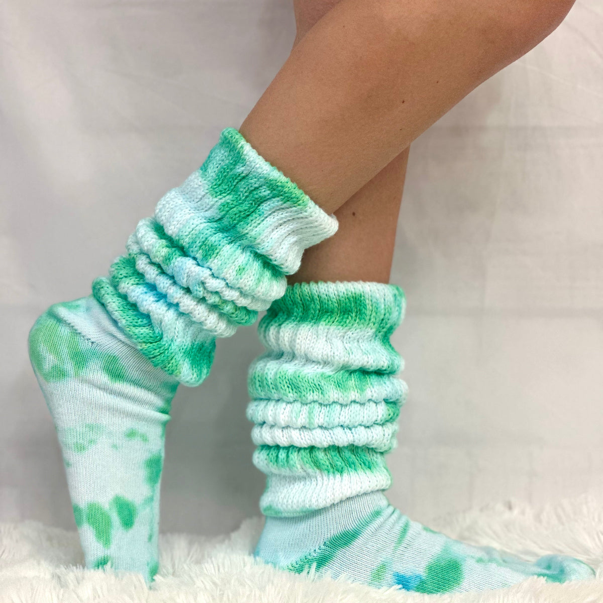 Tie dye green ultimate slouch socks  women, Made in usa quality cotton hooter slouch socks women