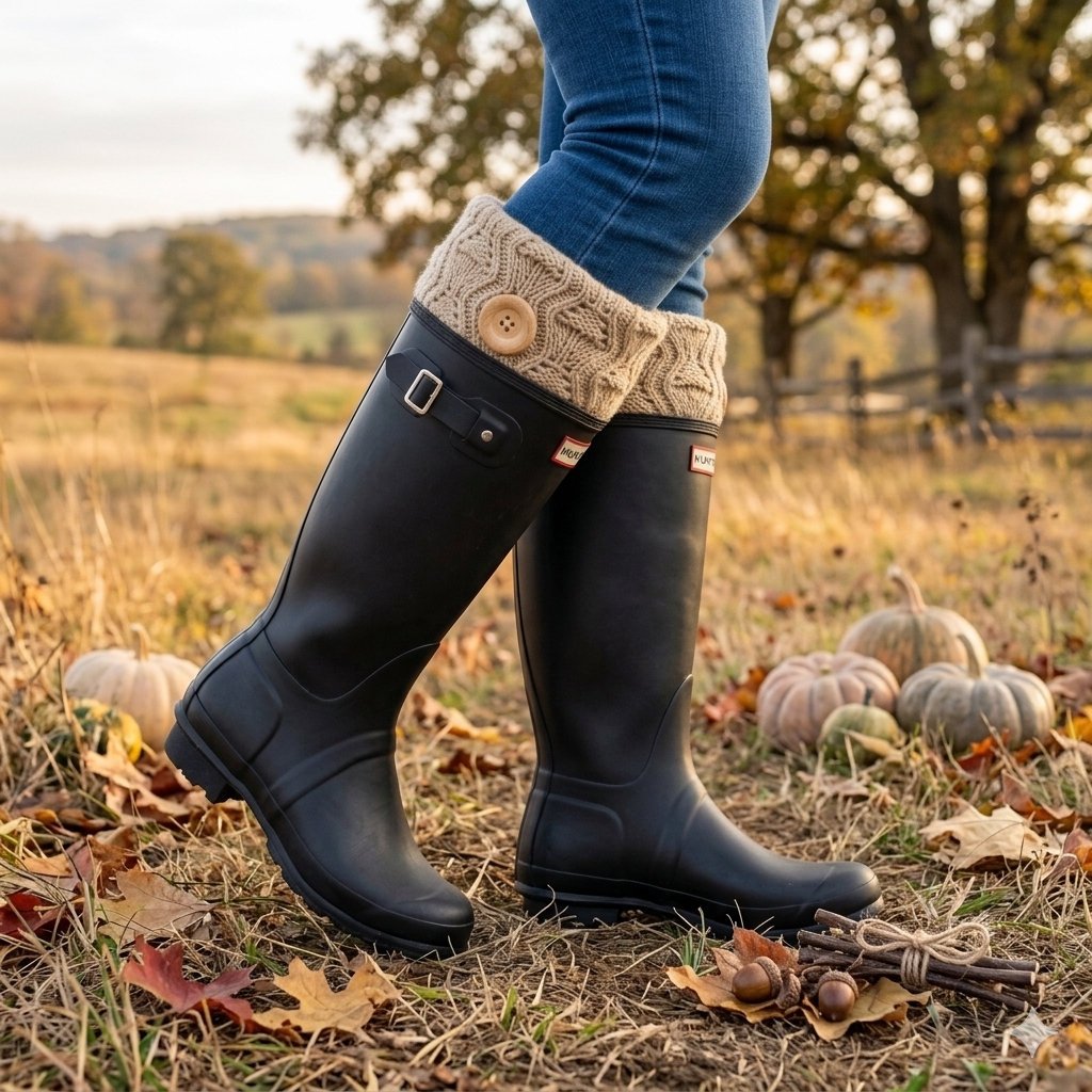 Woodland Button Tall Rain Boot Topper cuff— Taupe or Cream