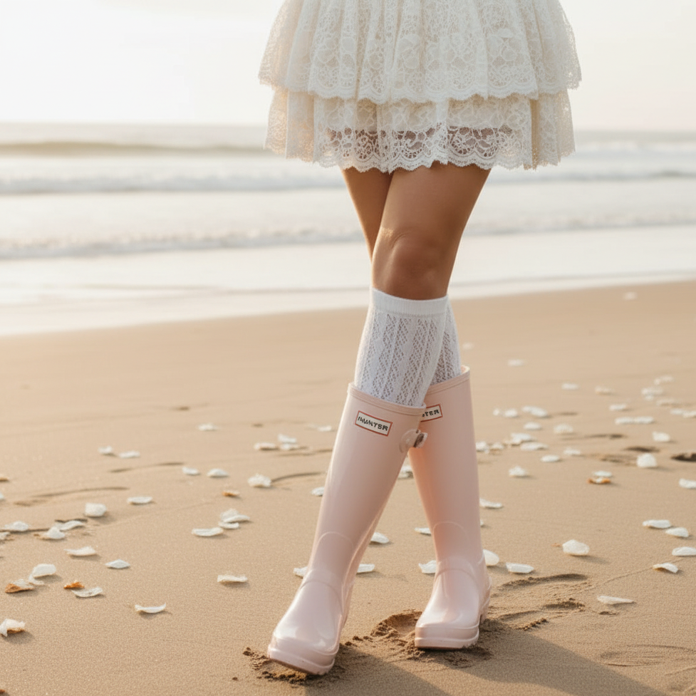 CHIC crochet knee high socks - cream