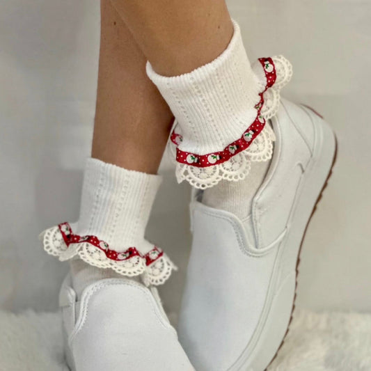 FROSTY snowman lace socks - red Catherine Cole signature socks