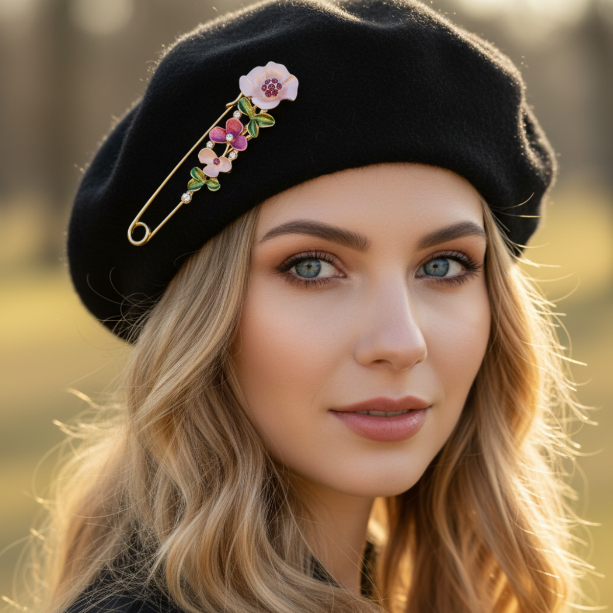 Floral Cascade Kilt Pin Brooch | Pink Enamel Flower Safety Pin | Garden Brooch
