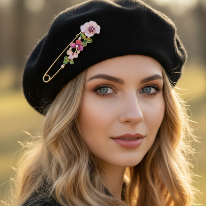 Floral Cascade Kilt Pin Brooch | Pink Enamel Flower Safety Pin | Garden Brooch