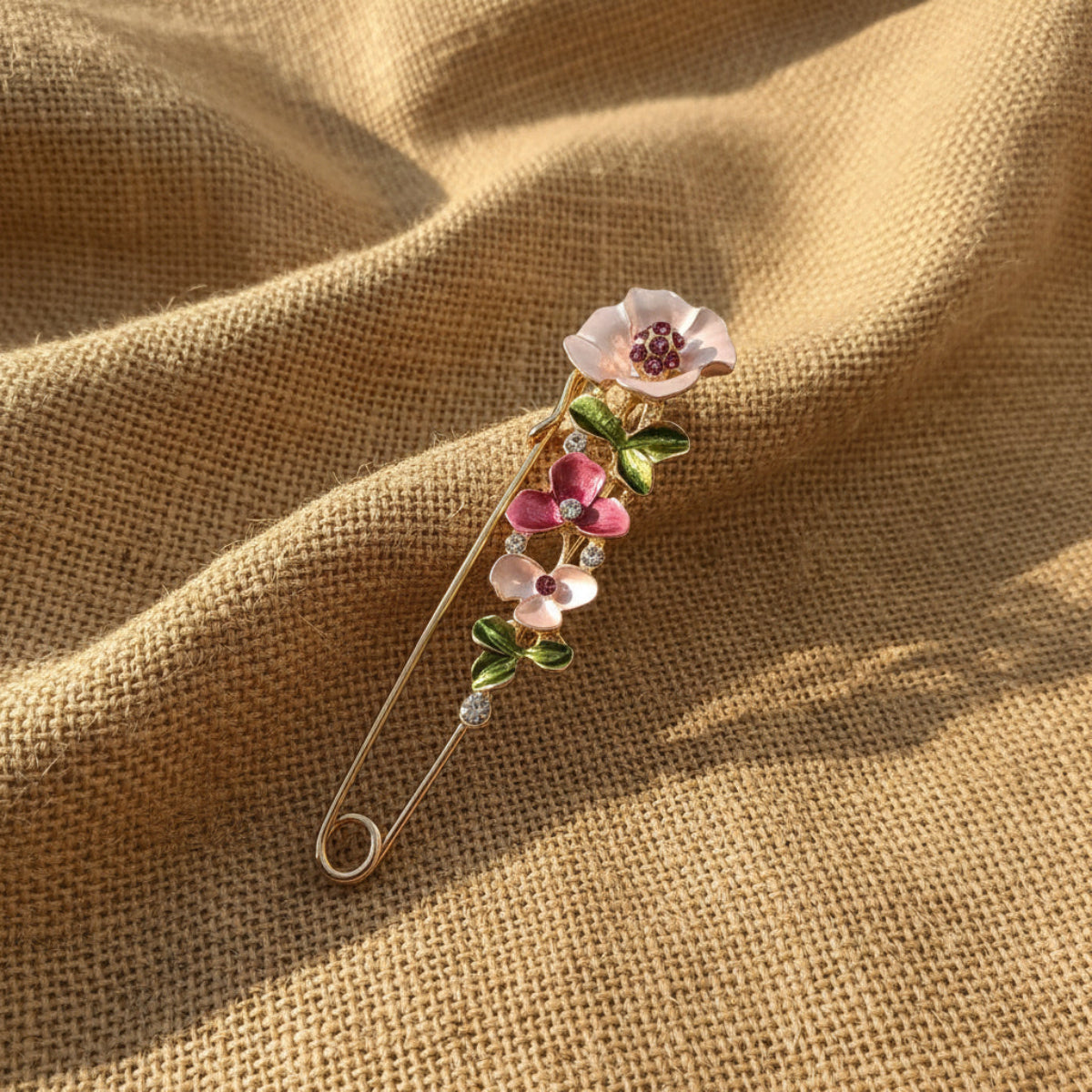Floral Cascade Kilt Pin Brooch | Pink Enamel Flower Safety Pin | Garden Brooch