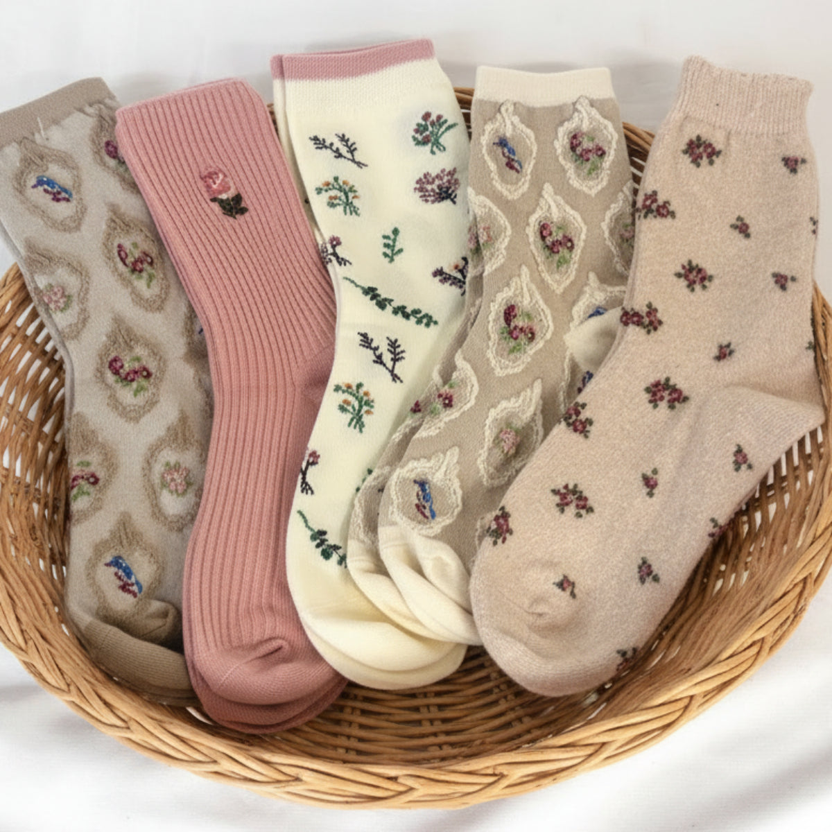 Floral Cottage 5-Pair Sock Bundle | Studio Clearance | Women's Crew Socks Size 6–9