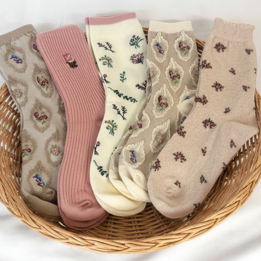 Floral Cottage 5-Pair Sock Bundle | Studio Clearance | Women's Crew Socks Size 6–9