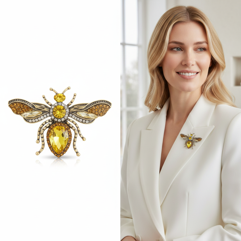 Rhinestone Bee Brooch Pin – Vintage Inspired Costume Jewelry