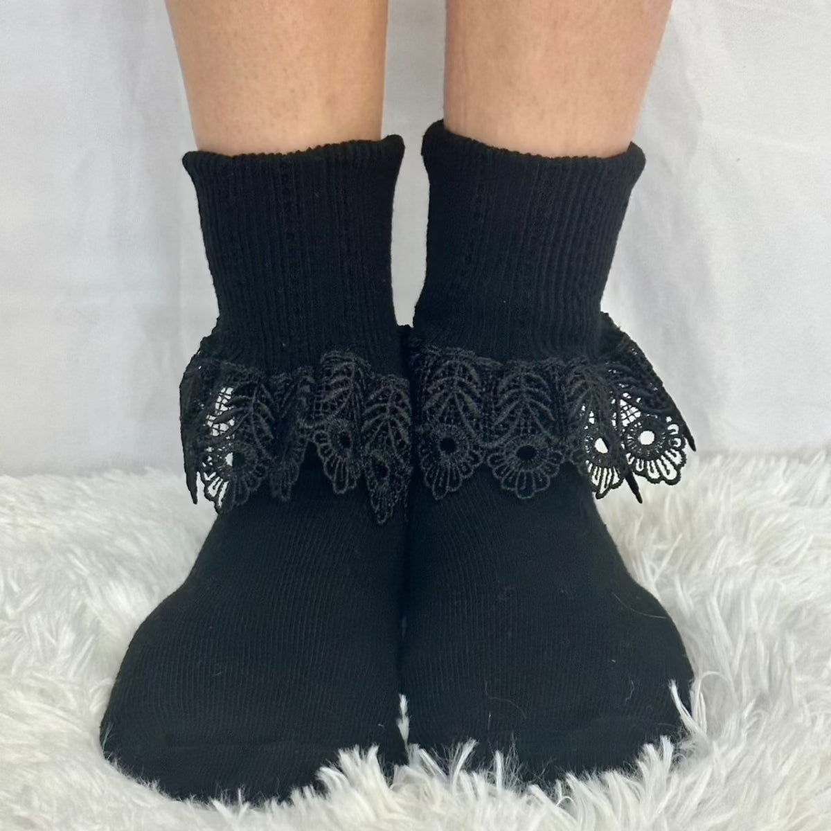 signature BLOSSOM  lace ankle cuff socks women - black, Lace cuff socks women's, best quality lace trim socks.