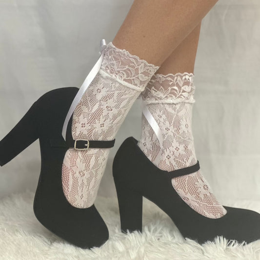 Cosmopolitan pretty lace ankle socks white women, dressy sexy socks 