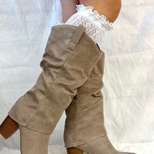 LOLITA lacy knee crochet socks - white