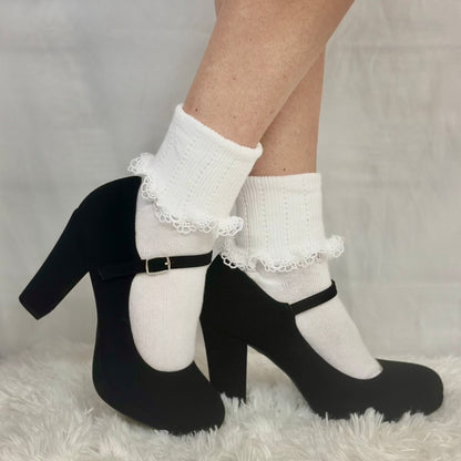 SCALLOP cuff ankle socks women - white