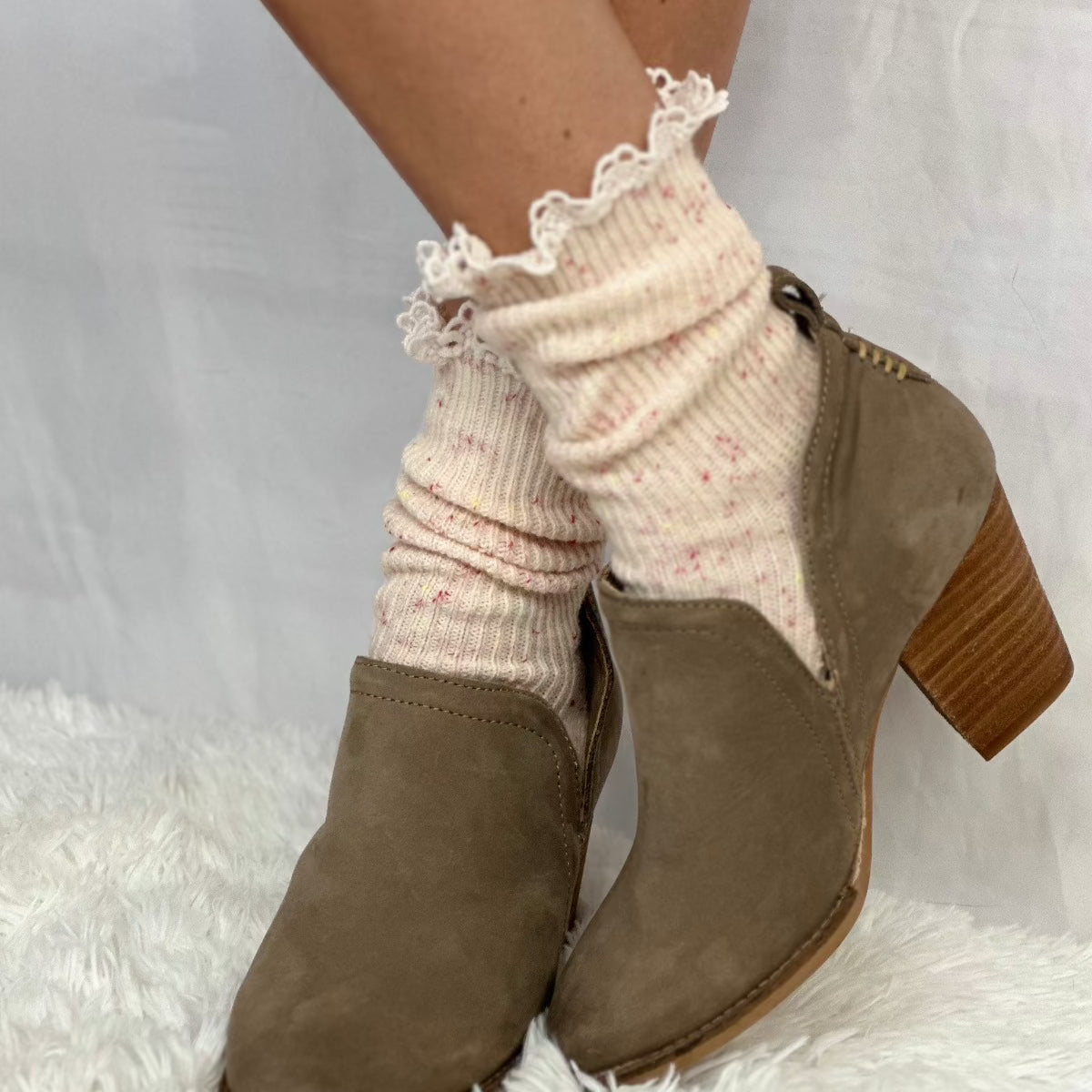 Pastel bootie lace topped ankle socks women, fashion socks for short boots, cute socks for ladies
