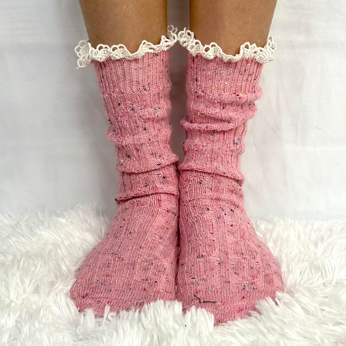 bootie pink tweed lace socks, socks - pink, cute socks for short ankle boots, quality socks women