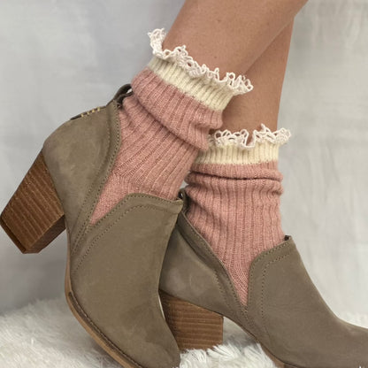 Cozy dusty rose cute ankle socks for short boots, women bootie socks best quality
