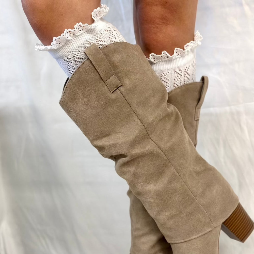 LOLITA lacy knee crochet socks - white