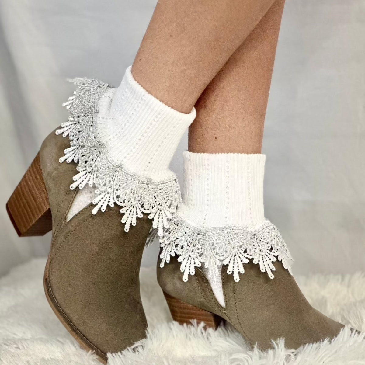 double lace cotton ankle sock Christmas, USA made, Catherine Cole Atelier