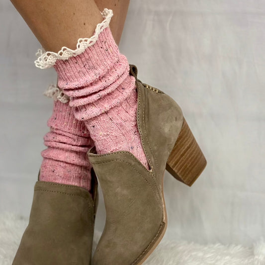 bootie pink tweed lace socks,  socks - pink, cute socks for short ankle boots, quality  socks women.