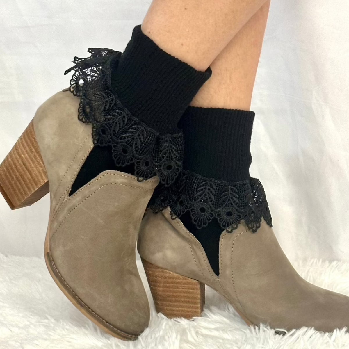 BLOSSOM  lace ankle cuff socks women - black, Lace cuff socks women's, best quality lace socks, lace trim socks near me.