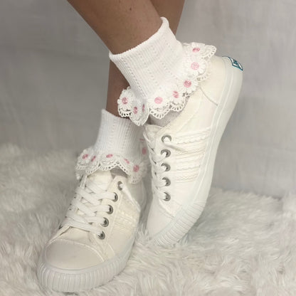 DAISY MAE  lace cuff socks - white pink