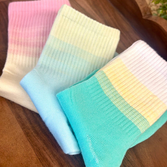 GRADIENT Pastel Crew Socks 3-Pack Bundle - fun Sneaker Socks