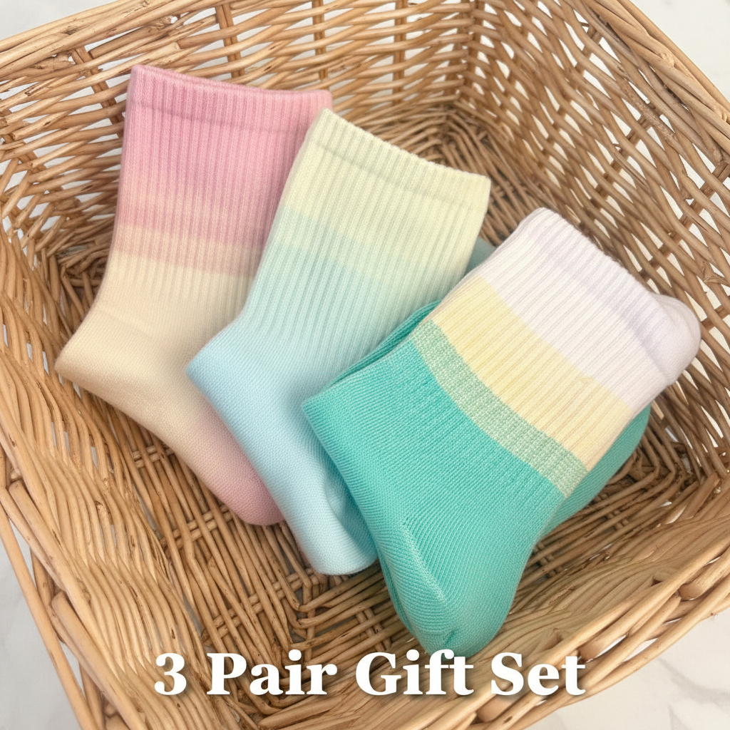 Gradient Pastel Crew Socks Multi-Pack - 3-Pair Summer Ombre Aesthetic Bundle
