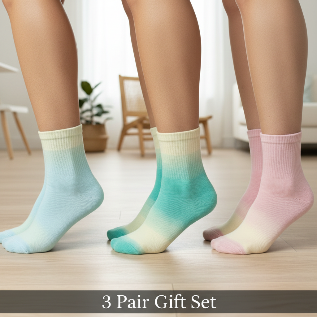 Gradient Pastel Crew Socks Multi-Pack - 3-Pair Summer Ombre Aesthetic Bundle
