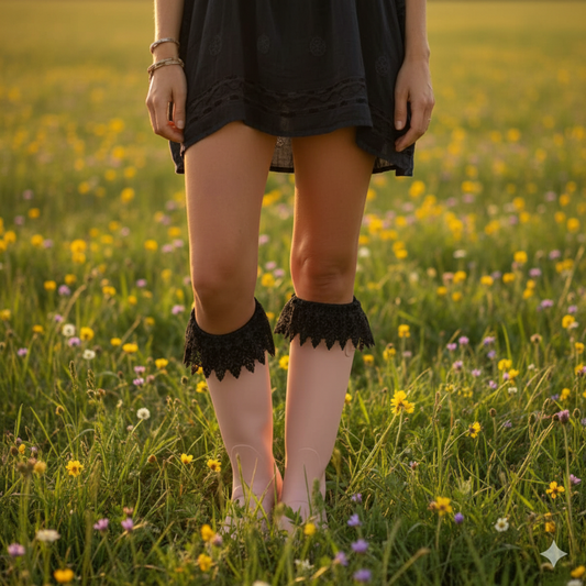 Signature Tall Lace Boot Sock in Black