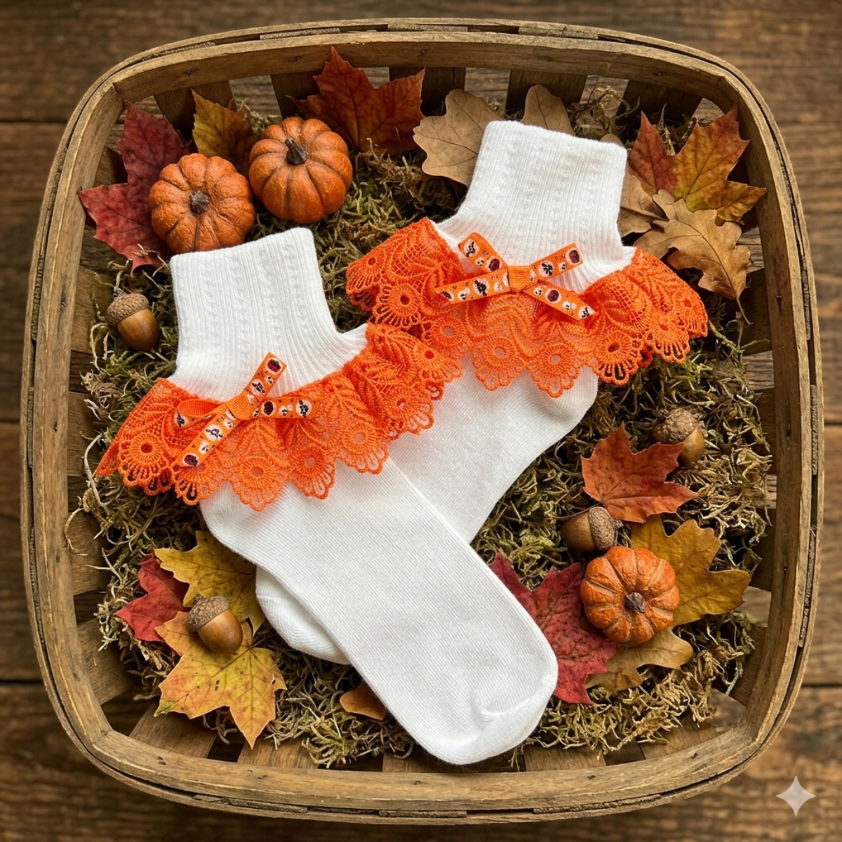 HALLOWEEN Orange White Lace Socks | Costume Socks Made in USA